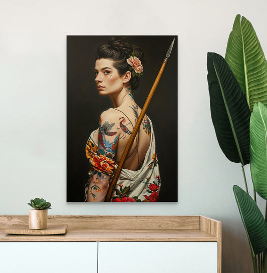 Vintage Warrior Portrait: Tattooed Art Print | Ancient-Inspired Wall Decor - BISOULOUISE